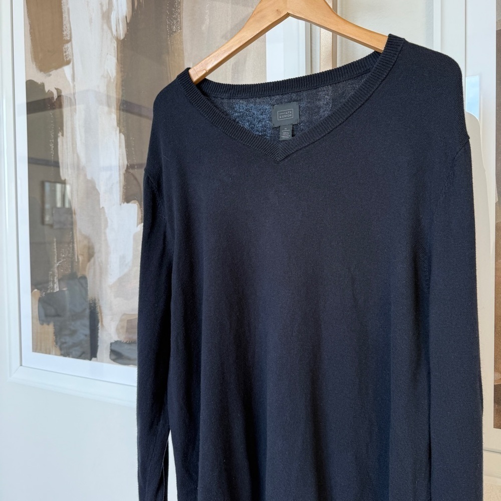 14th & Union Men’s XL Black V-Neck Pullover Sweater Long Sleeve Cashmere Blend - Picture 2 of 10